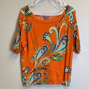 Joseph A Orange Paisley Short Sleeve Top